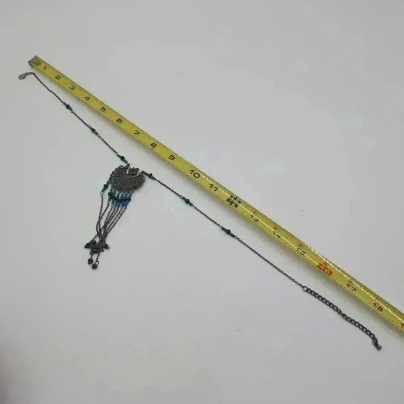 Silver and turquoise necklace and earrings set small bird on crescent  19 in - Picture 5 of 5